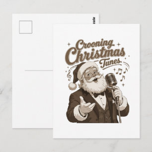 Carte Postale Chemise de Noël vintage avec Père Noël crooner