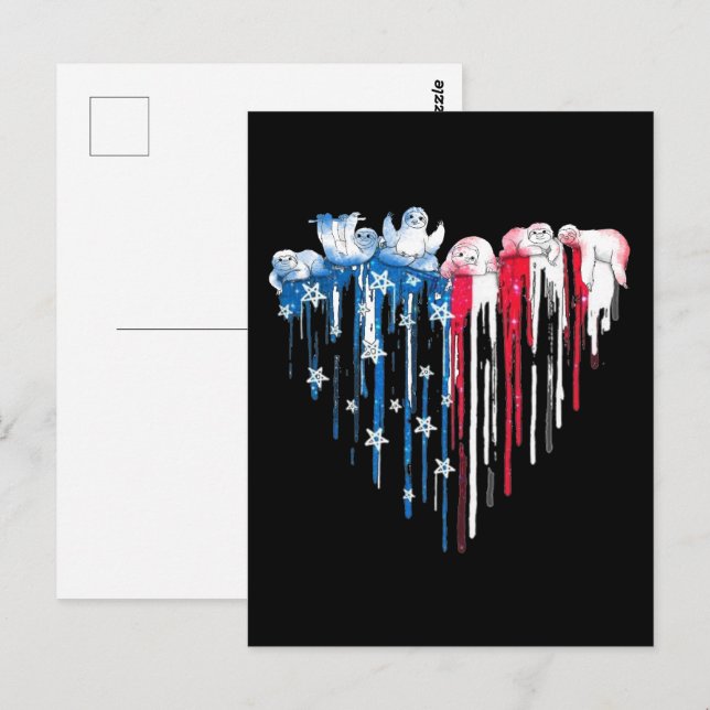 Carte Postale Chemise en T de l'Aquarelle du Coeur de Sloth Bleu (Devant / Derrière)