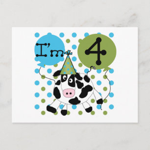 Carte Postale Chemises et cadeaux Blue Cow 4th Birthday