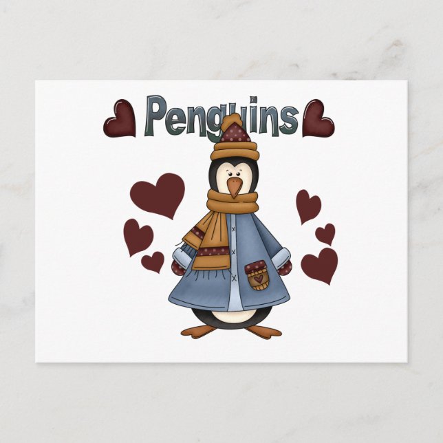 Carte Postale Chemises et cadeaux de manchots d'hiver (Devant)