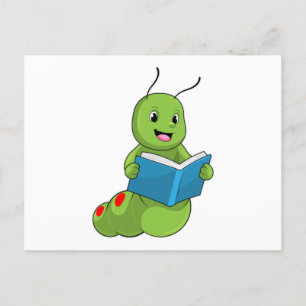 Carte Postale Chenille à Reading avec livre