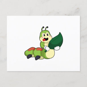 Carte Postale Chenille avec feuille