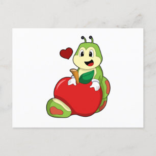 Carte Postale Chenille avec pomme