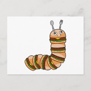 Carte Postale Chenille comme cheeseburger avec boeuf et salade