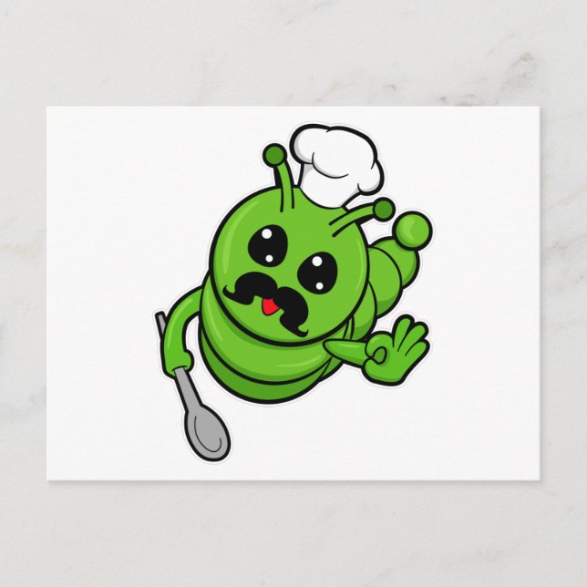 Carte Postale Chenille comme cuisinier avec cuillère (Devant)