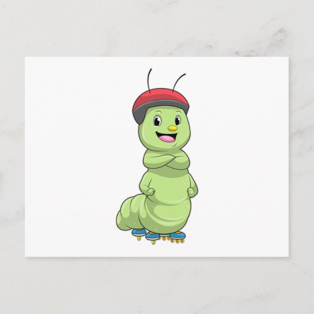 Carte Postale Chenille comme patineur en ligne avec des rollers. (Devant)