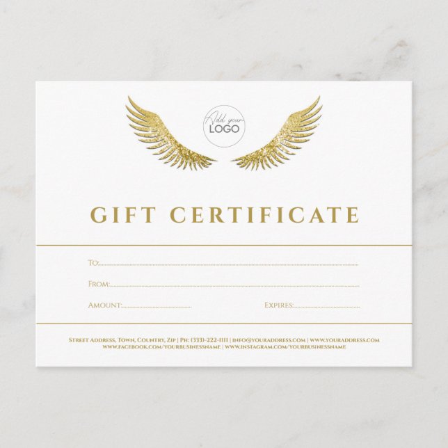Carte Postale Chèque cadeau Lashes Gold Wings White (Devant)