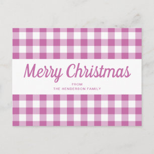 Carte Postale Chèques En vichy roses Joyeux Script de Noël