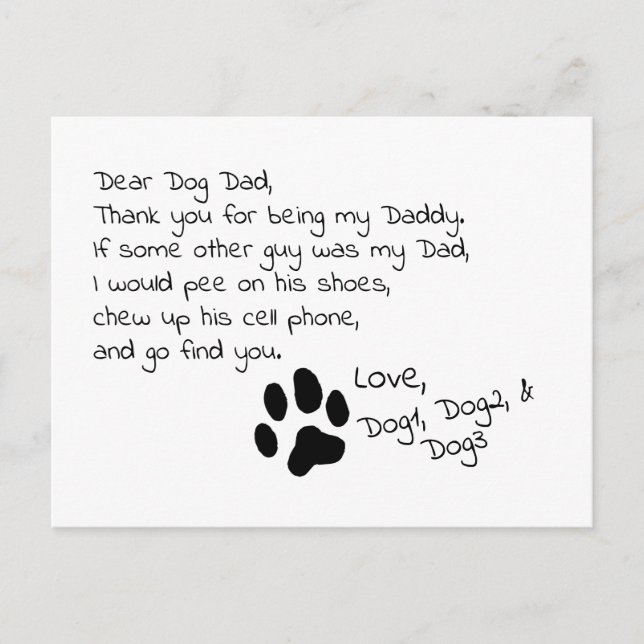 Carte Postale Cher Chien Papa Maman Personnalisable Nom de l'ani (Devant)