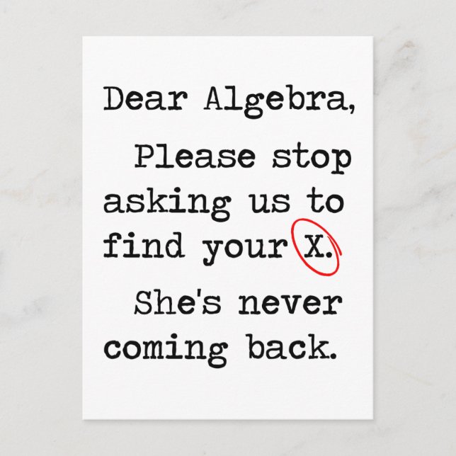 Carte Postale Chère Algebra S'Il Vous Plaît Arrêtez De Nous Dema (Devant)
