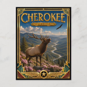 Carte Postale Cherokee Caroline du Nord Art Déco Doré Vintage