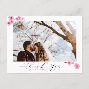 Carte Postale Cherry Blossom Calligraphie Mariage Photo Merci