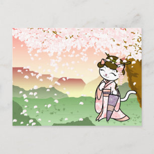 Carte Postale Cherry Blossom Geisha Kitty