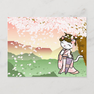 Carte Postale Cherry Blossom Geisha Kitty