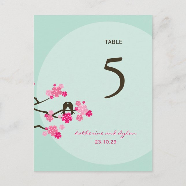 Carte Postale Cherry Blossoms Inséparables Mariage Numéro de tab (Devant)