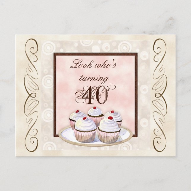 Carte Postale Cherry Cupcake 40e Anniversaire Fête Invitation (Devant)