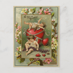 Carte Postale Cherub Angels et Coeurs Reproduction Vintage