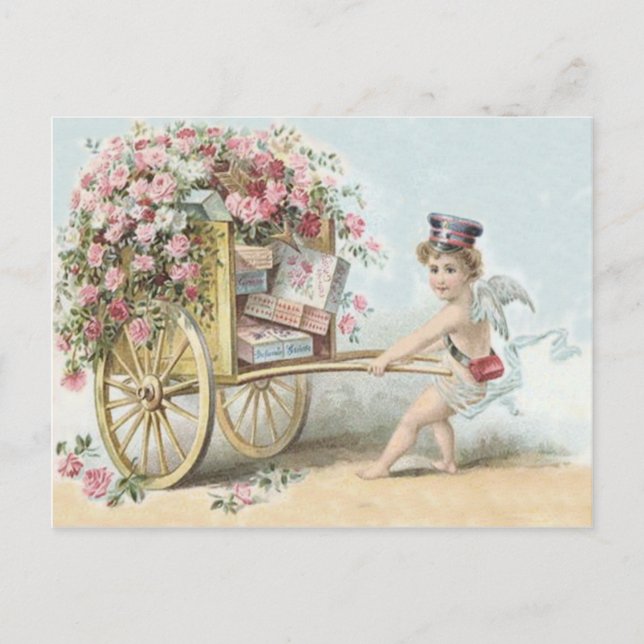 Carte Postale Cherub Cupid Mail Rose Candy Cart (Devant)
