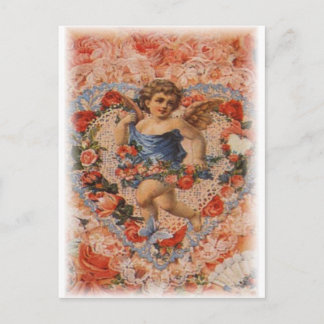 Carte Postale Cherub victorien avec Coeurs et dentelle