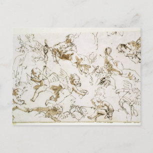Carte Postale Cherubs, début du XVIIIe siècle (stylo, encre et l