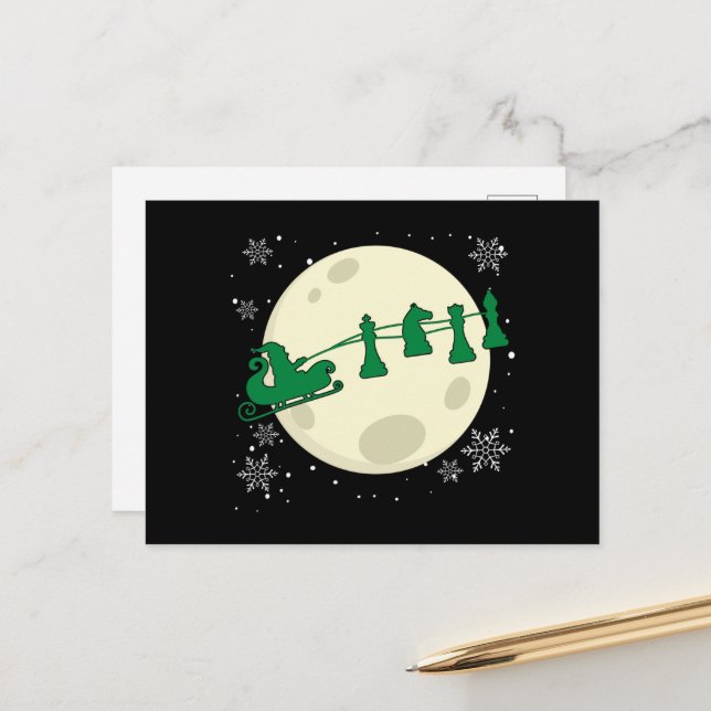 Carte Postale Chess Christmas Santa - Chess Piece Reindeer (Devant/Arrière en situation)