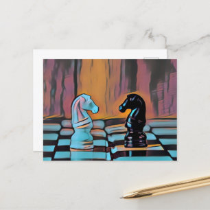 Carte Postale Chess Knights Chess Board Pop Art