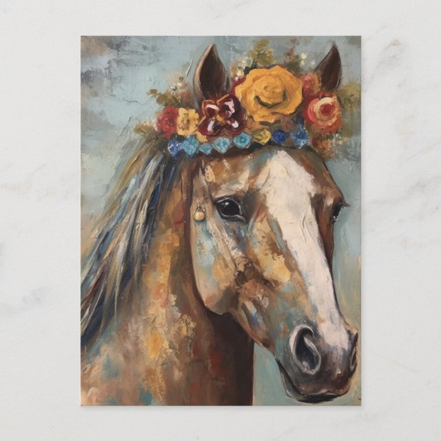 Carte Postale Cheval À Couronne Florale (Devant)
