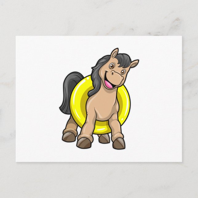 Carte Postale Cheval à la plage avec bouée (Devant)