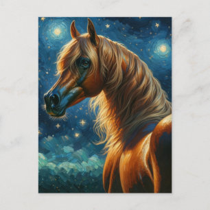 Carte Postale Cheval arabe dans la nuit étoilée de Van Gogh