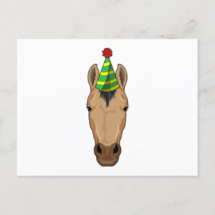 Carte Postale Cheval avec casquette de fête