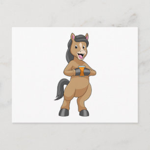 Carte Postale Cheval avec tasse de jus d'orange