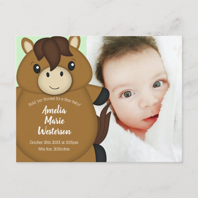 Carte Postale Cheval Baby shower vert (Devant)