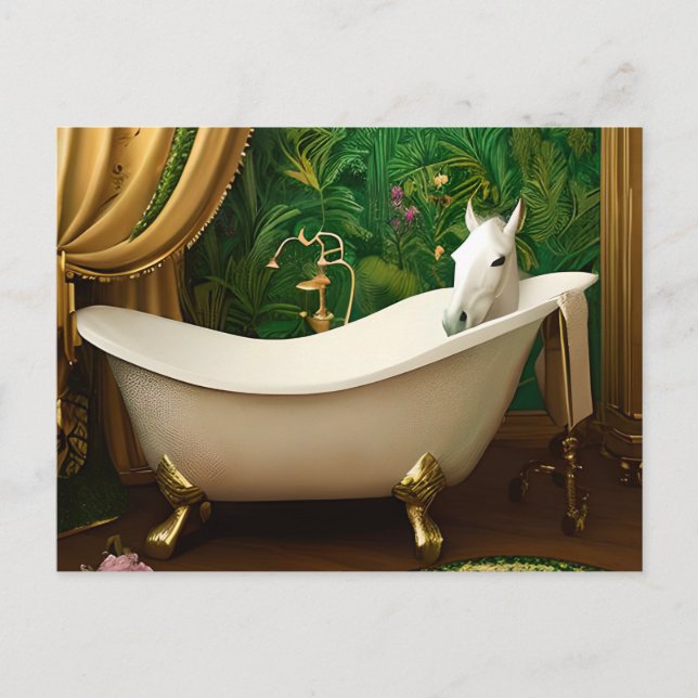 Carte Postale Cheval blanc dans une baignoire (Devant)
