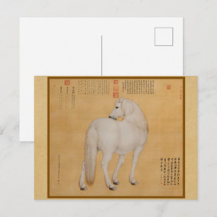 Carte Postale Cheval Blanc Regardant en Arrière - Art Chinois An