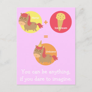 Carte Postale Cheval Brown Kawaii essayant d'être une licorne