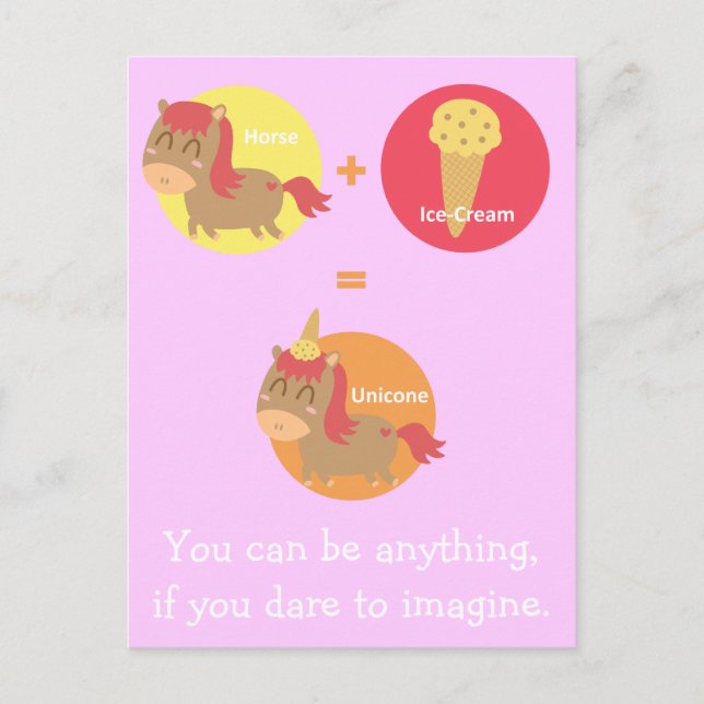 Carte Postale Cheval Brown Kawaii essayant d'être une licorne (Devant)