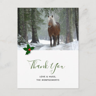 Carte Postale Cheval Brown pittoresque en hiver Merci de Noël