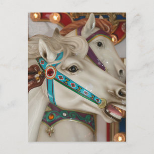 Carte Postale Cheval carrousel blanc avec brique bleue