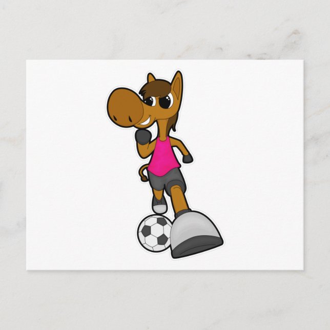 Carte Postale Cheval comme joueur de football avec balle de foot (Devant)