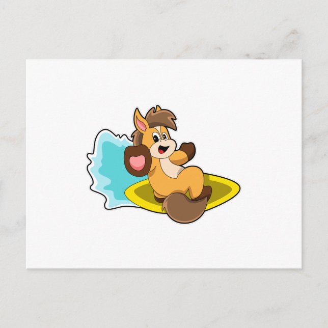 Carte Postale Cheval comme Surfer avec Surfboard (Devant)