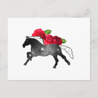 Carte Postale Cheval cool Galazy Noir + Nebula blanche avec Rose