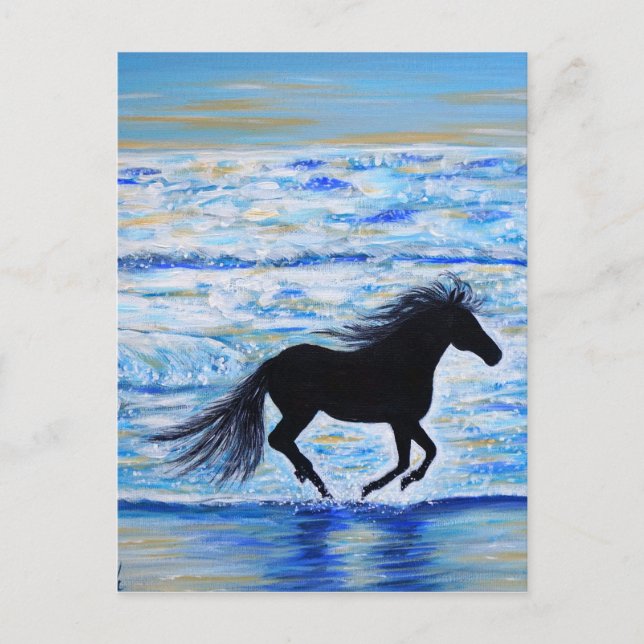 Carte Postale Cheval courir libre par la peinture de mer (Devant)