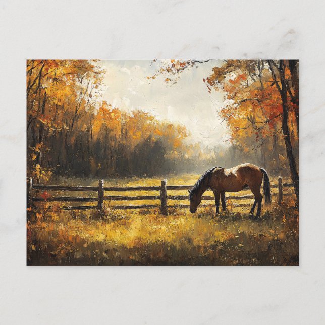 Carte Postale Cheval dans le champ Golden Hour Peinture (Devant)