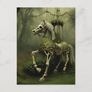 Carte Postale Cheval de carrousel victorien squelettique effraya