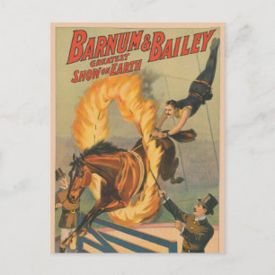 Carte Postale Cheval De Cirque Qui Traverse Un Flaming Hoop