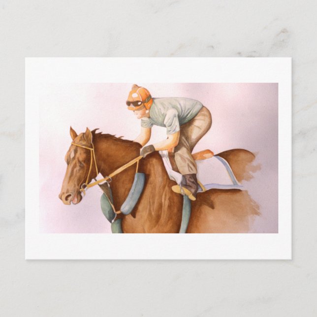 Carte Postale Cheval de course et Jockey (Devant)