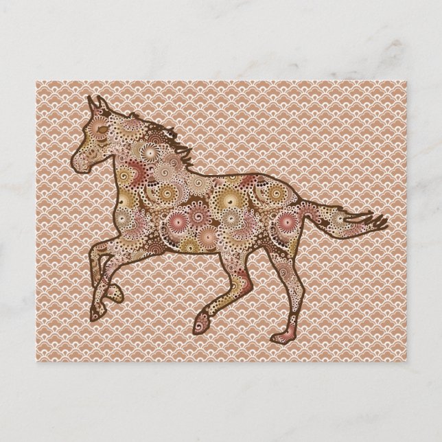 Carte Postale Cheval de course Silhouette, Brown, Tan et crème (Devant)