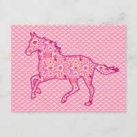 Cheval de course Silhouette, Fuchsia et Coral rose