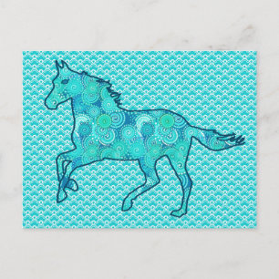 Carte Postale Cheval de course Silhouette, Turquoise et Aqua
