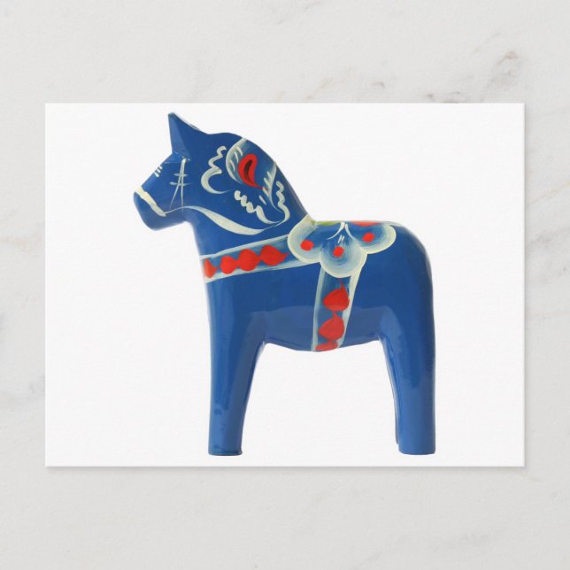 Carte Postale Cheval de Dala suédois bleu (Devant)